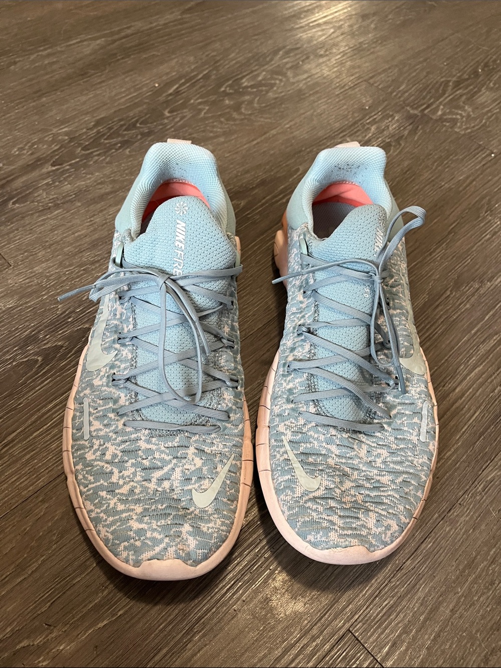 Nike Women’s Light Blue and Pink Knit Training Sneakers